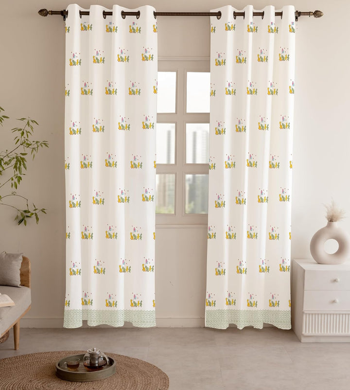 KIDS PRINT | Eyelet Semi-Sheer Cotton Linen Curtain - Set Of 2 Panels
