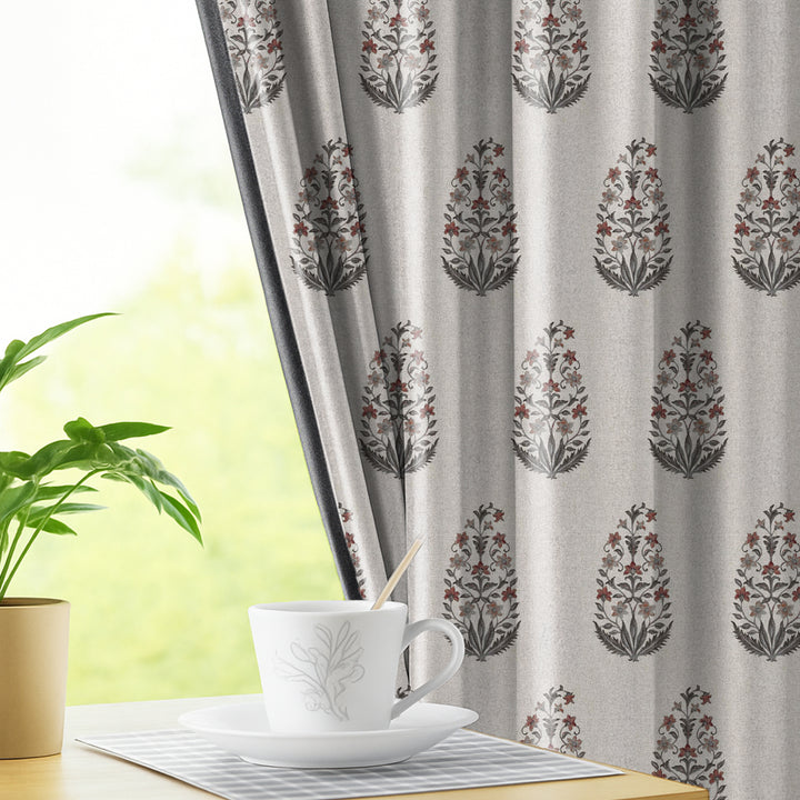 MUGHAL BUTA | Luxury Printed Blackout Curtains for Windows & Doors | Premium Room Darkening & Thermal Insulated Curtains for Bedroom & Living Room Décor (Pack of 2)