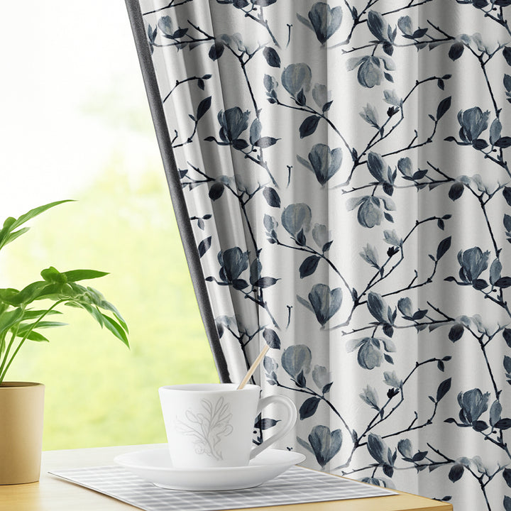 MIDNIGHT MAGNOLIA | Luxury Printed Blackout Curtains for Windows & Doors | Premium Room Darkening & Thermal Insulated Curtains for Bedroom & Living Room Décor (Pack of 2)