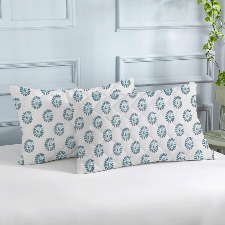 PRINTED COTTON Quilted Pillow Cover - Set of 2 | 300 TC | Ultra-Soft, Cooling & Breathable | Skin & Hair Friendly | Zipper Closure | Sweat-Absorbent & Hypoallergenic