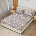 COTTON TWILL | Fitted Sheet | Floral Printed All-Around Elastic Deep Pocket Bedsheet with Matching Pillow Cover | 300TC| Soft, Breathable