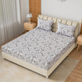 COTTON TWILL | Fitted Sheet | Floral Printed All-Around Elastic Deep Pocket Bedsheet with Matching Pillow Cover | 300TC| Soft, Breathable