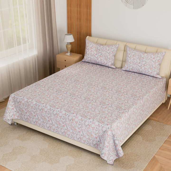 Printed Cotton Percale Bedsheet with Pillow Covers | 300 TC Soft | Breathable & Floral Printed Bedsheet