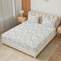 Printed Cotton Percale Fitted/Elasticated Bedsheet | Floral All-Around Elastic Deep Pocket Bedsheet with Matching Pillow Cover | 300 TC | Soft, Breathable, Luxury Bedsheet