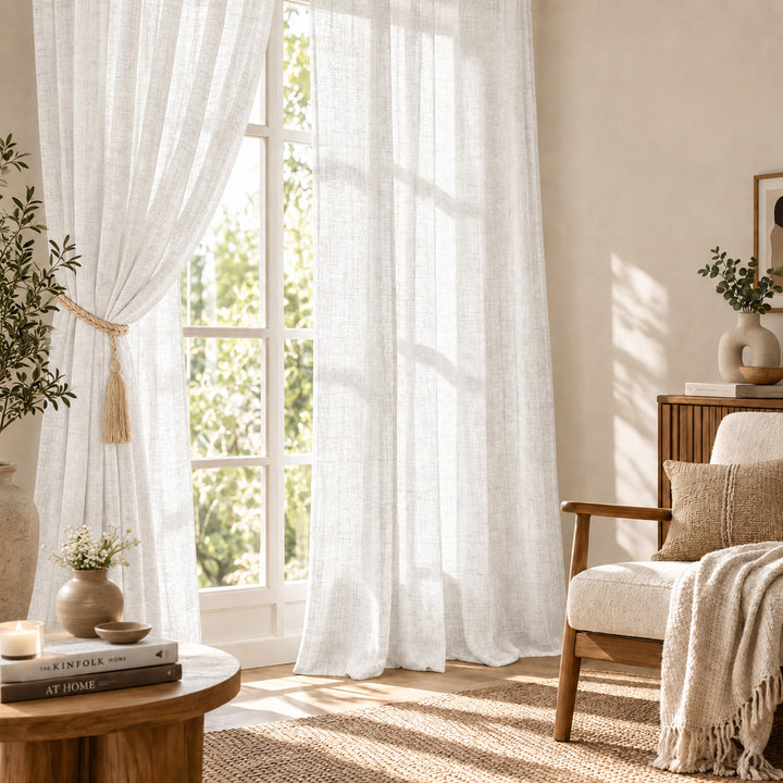 Aesthetic Sheer Curtains | Poly Linen Shrink & Fade Proof Drapes | Home Decor