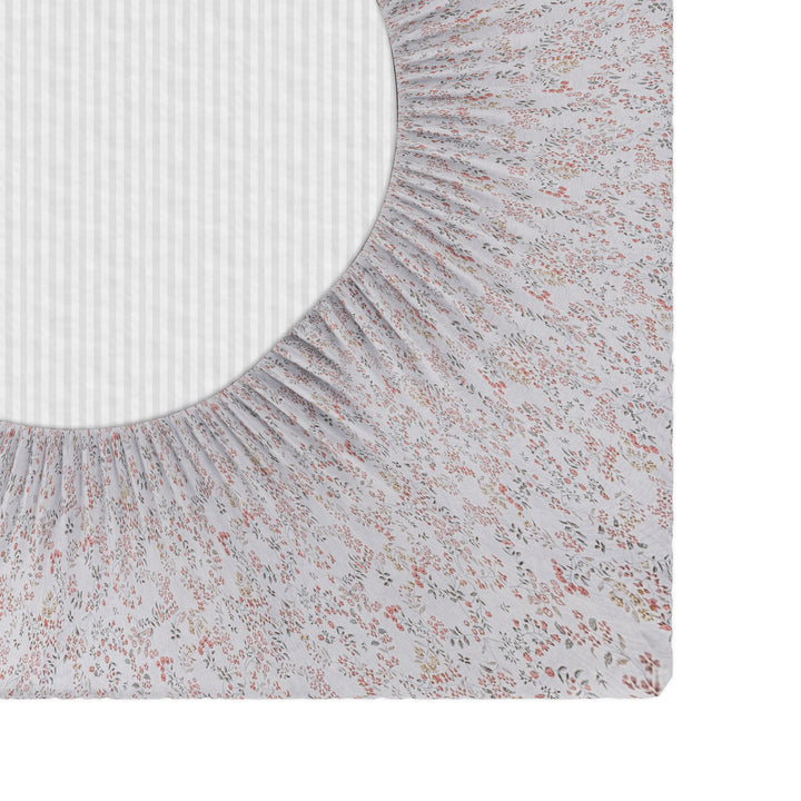 Printed Cotton Percale Fitted/Elasticated Bedsheet | Floral All-Around Elastic Deep Pocket Bedsheet with Matching Pillow Cover | 300 TC | Soft, Breathable, Luxury Bedsheet