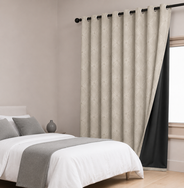 Moonlight embossed blackout curtain beige - light blocking demonstration