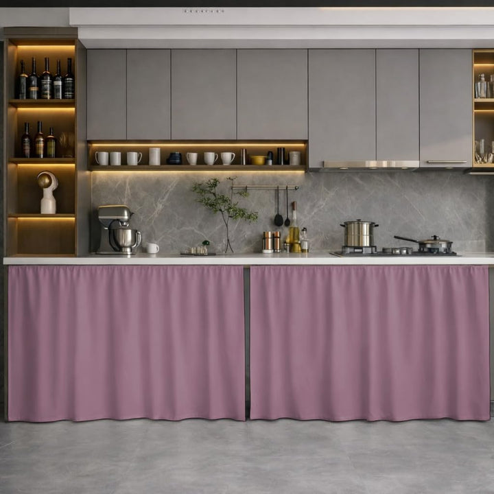 Under Sink Curtain Set of 2 – 132×71 cm Polyester Cabinet Cover, Washable Kitchen & Bathroom Storage Curtain with Rod Pocket