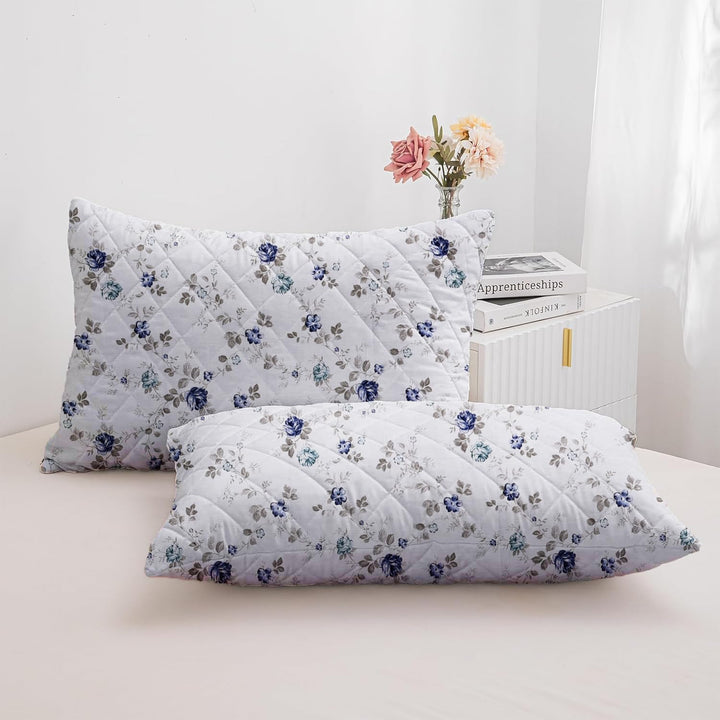 PRINTED COTTON Quilted Pillow Cover | Ultra-Soft, Breathable & Hypoallergenic | Skin & Hair Friendly with Zipper Closure