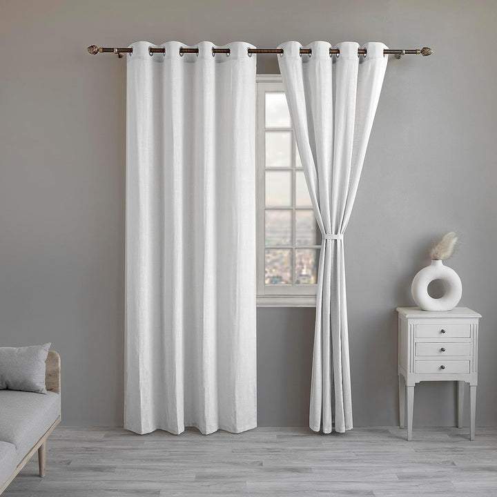 SOLID COLLECTION | Eyelet Semi-Sheer Cotton Linen Curtains - Set Of 2 Panels