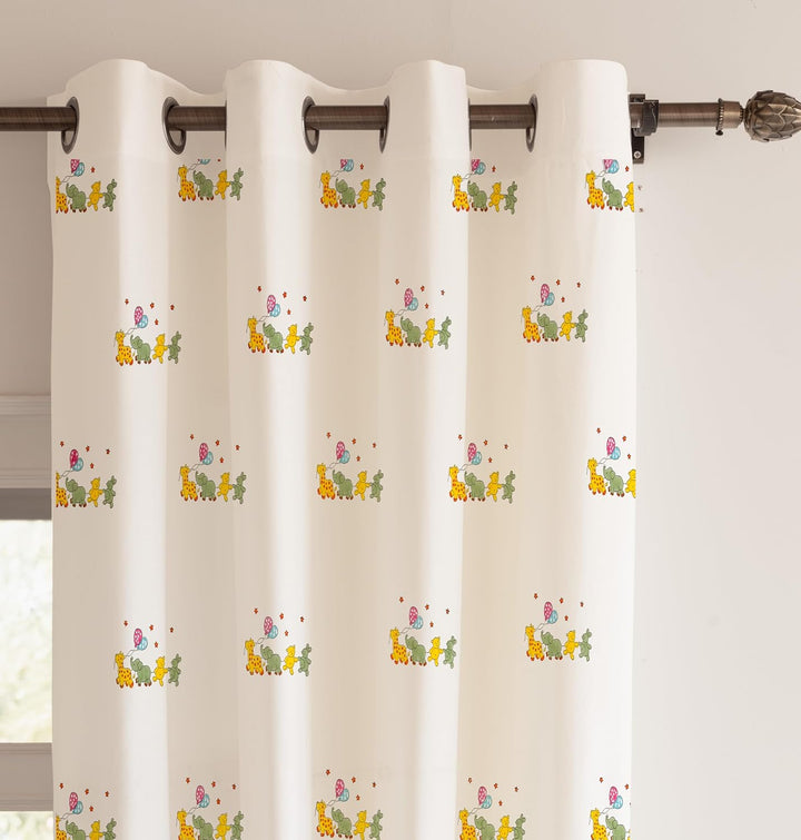KIDS PRINT | Eyelet Semi-Sheer Cotton Linen Curtain - Set Of 2 Panels