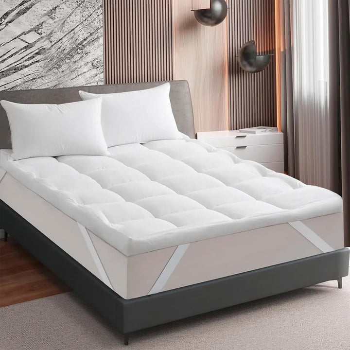 Mattress Topper | 2" Microfiber | 4000 GSM Baffle Box Design | Hotel-Style Comfort & Washable Padding