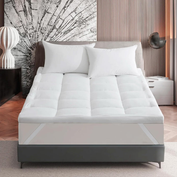 Mattress Topper | 2" Microfiber | 4000 GSM Baffle Box Design | Hotel-Style Comfort & Washable Padding