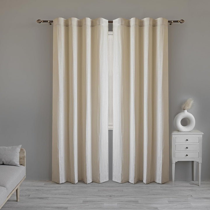 Solid Cotton Linen Curtains – Set of 2, Semi-Sheer Back Tab Panels (Natural Linen)