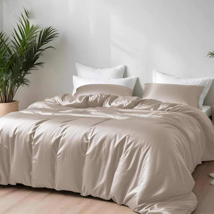 Bamboo Silk Duvet Cover - 300 TC, Soft Quilt cover, Blanket cover with Zipper & Corner Ties, Lightweight & Breathable, Skin Friendly
