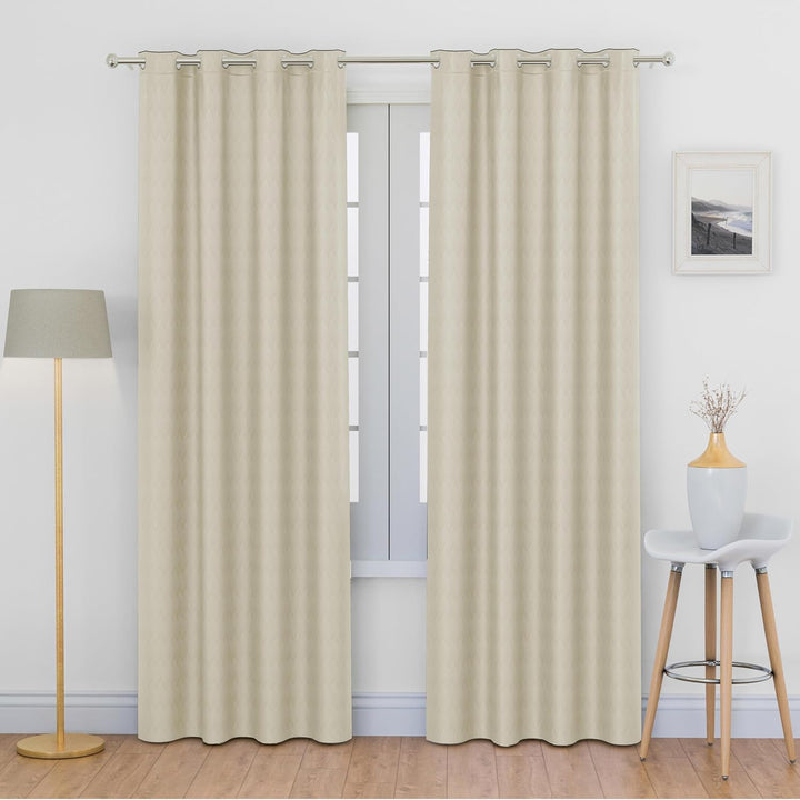 HERRINGBONE EMBOSSED | TRUE BLACKOUT Curtains | PASTEL COLORS | Thermal Insulated, Noise Reducing, Light Blocking | Grommet Hanging