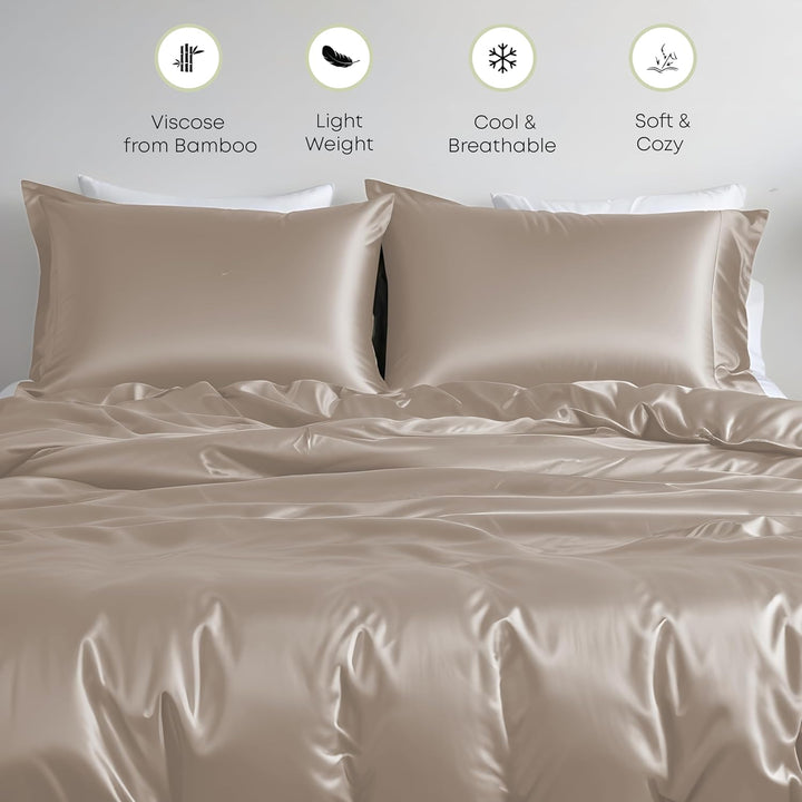 Bamboo Silk Duvet Cover - 300 TC, Soft Quilt cover, Blanket cover with Zipper & Corner Ties, Lightweight & Breathable, Skin Friendly