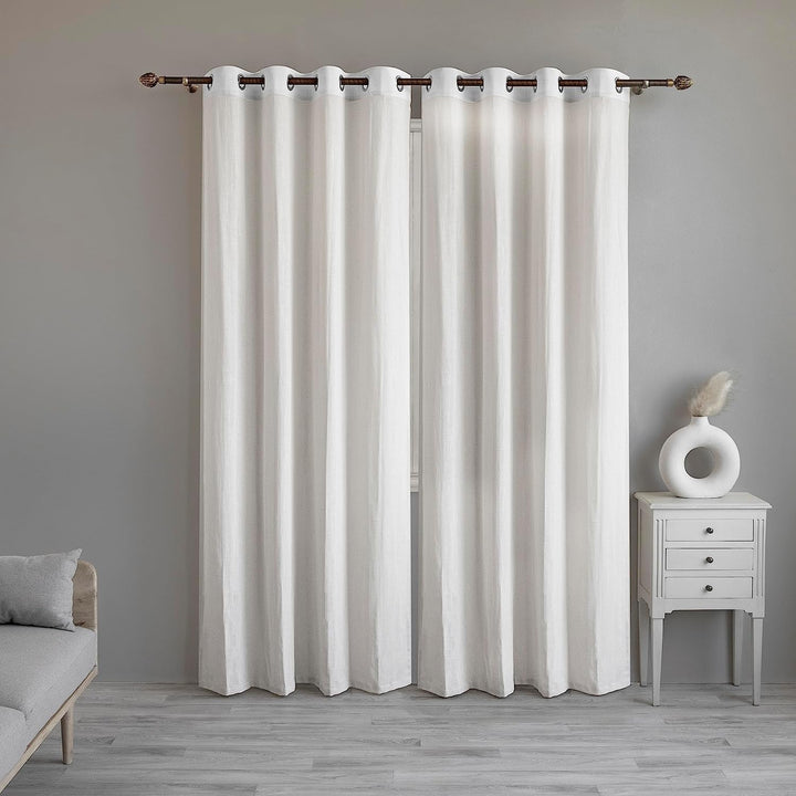 SOLID COLLECTION | Eyelet Semi-Sheer Cotton Linen Curtains - Set Of 2 Panels