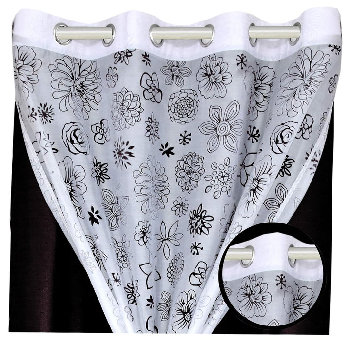 BLACKOUT Curtains with Attached Floral Sheer | Floral Design, Thermal Insulated, Noise Reducing, Room Darkening Drapes (Set of 2 Panel)