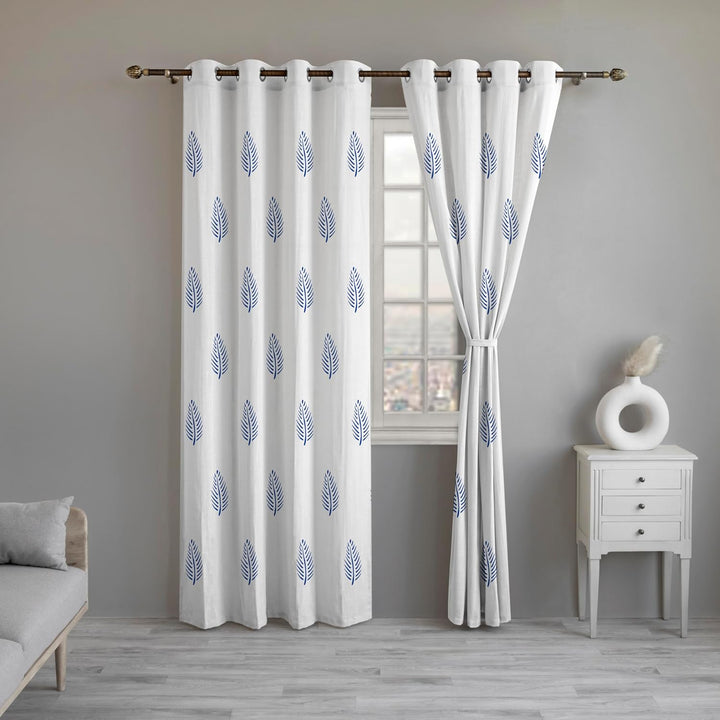 COLOURFUL GARDEN | Handblock Semi-Sheer Cotton Linen Curtains - Set Of 2 Panels
