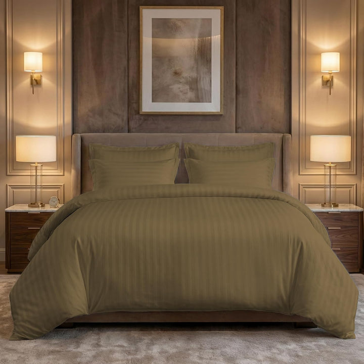 300 Thread Count | Cotton Bedsheet Set | Elegant 2 cm Sateen Stripe Weave | Ultra-Soft, Breathable & Skin-Safe | Oeko-TEX® Certified Hotel-Style Bedding