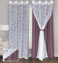 BLACKOUT Curtains with Attached Floral Sheer | Floral Design, Thermal Insulated, Noise Reducing, Room Darkening Drapes (Set of 2 Panel)