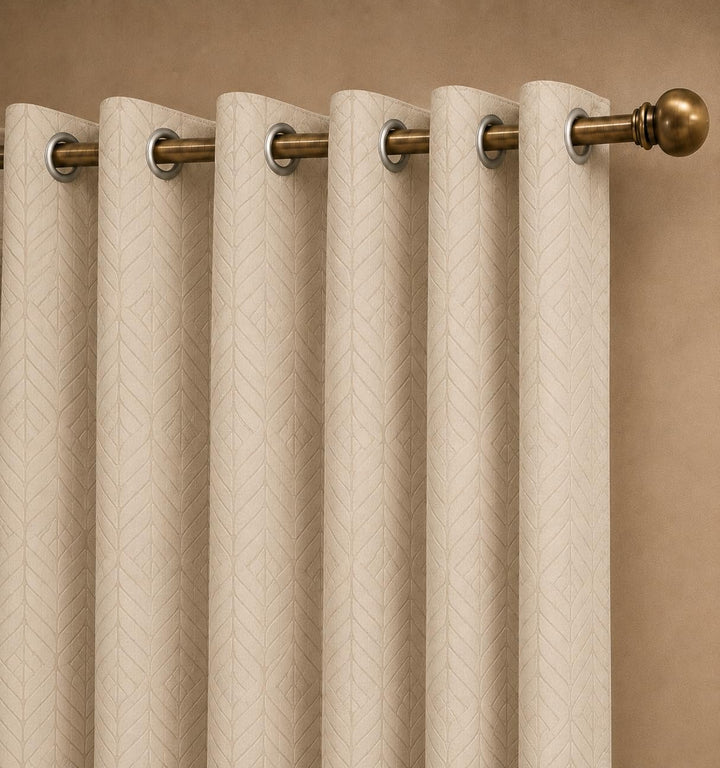 Embossed Herringbone Leaf 100% True Blackout Curtains Set of 2 Panels |Thermal Insulated | Light Blocking | Grommet Hanging
