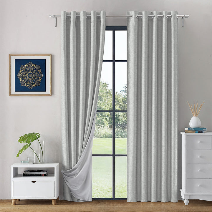 STARLIGHT | Linen Texture Blackout with Geometric Floral Pattern Complete Light Blocking with Thermal Insulated, Noise Reducing Backing (Pack of 2)