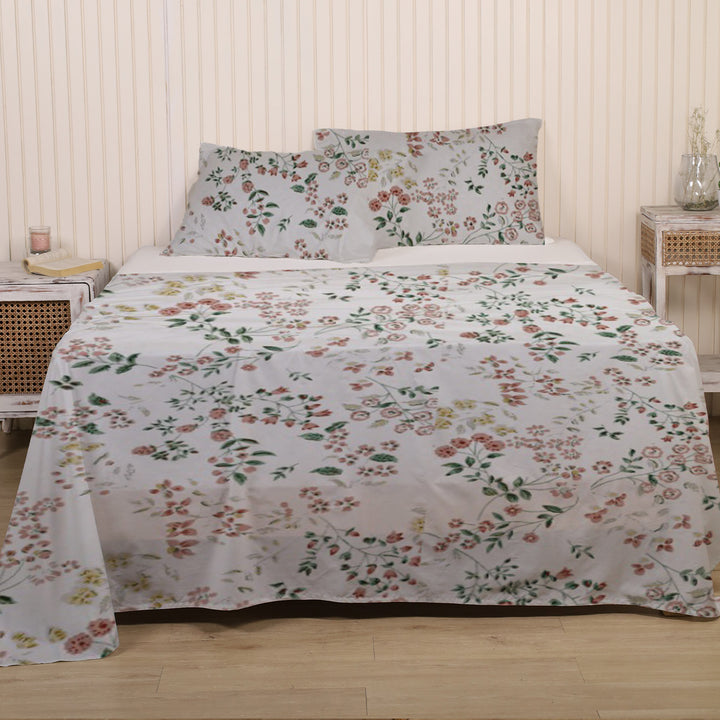 Printed Cotton Percale Bedsheet with Pillow Covers | 300 TC Soft | Breathable & Floral Printed Bedsheet