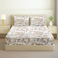 COTTON TWILL | Fitted Sheet | Floral Printed All-Around Elastic Deep Pocket Bedsheet with Matching Pillow Cover | 300TC| Soft, Breathable