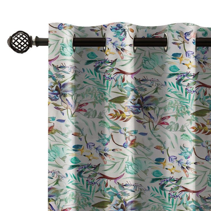 LUSH FLORA | Luxury Printed Blackout Curtains for Windows & Doors | Premium Noise Reducing & Thermal Insulated Curtains for Bedroom & Living Room Décor (Pack of 2)