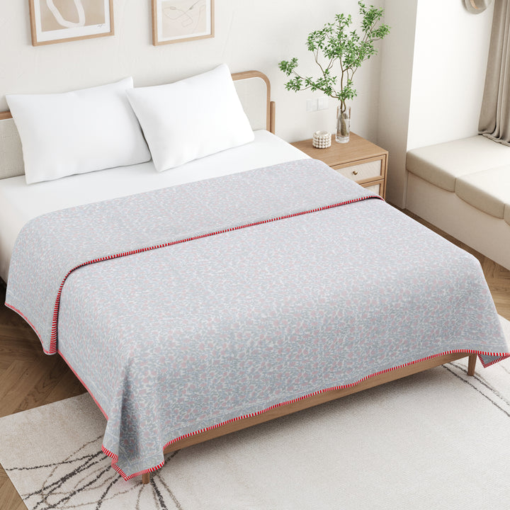 Handblock Printed Cotton Malmal Dohar | 250 GSM Cotton Filled Ultra-Soft Lightweight AC Quilt | Reversible Summer Blanket/All Season Dohar
