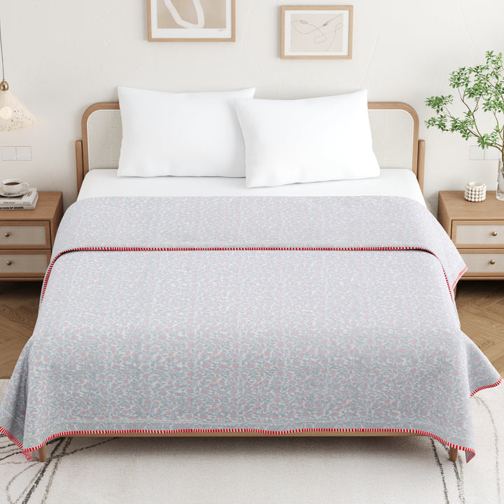 Handblock Printed Cotton Malmal Dohar | 250 GSM Cotton Filled Ultra-Soft Lightweight AC Quilt | Reversible Summer Blanket/All Season Dohar