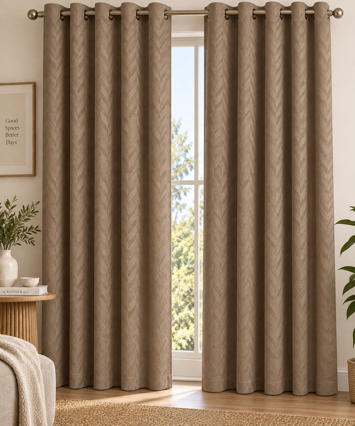 HERRINGBONE EMBOSSED | TRUE BLACKOUT Curtains | Thermal Insulated, Noise Reducing, Light Blocking | Grommet Hanging