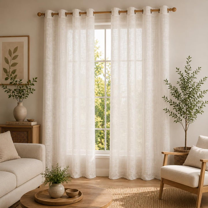 Aesthetic Sheer Curtains | Poly Linen Shrink & Fade Proof Drapes | Home Decor