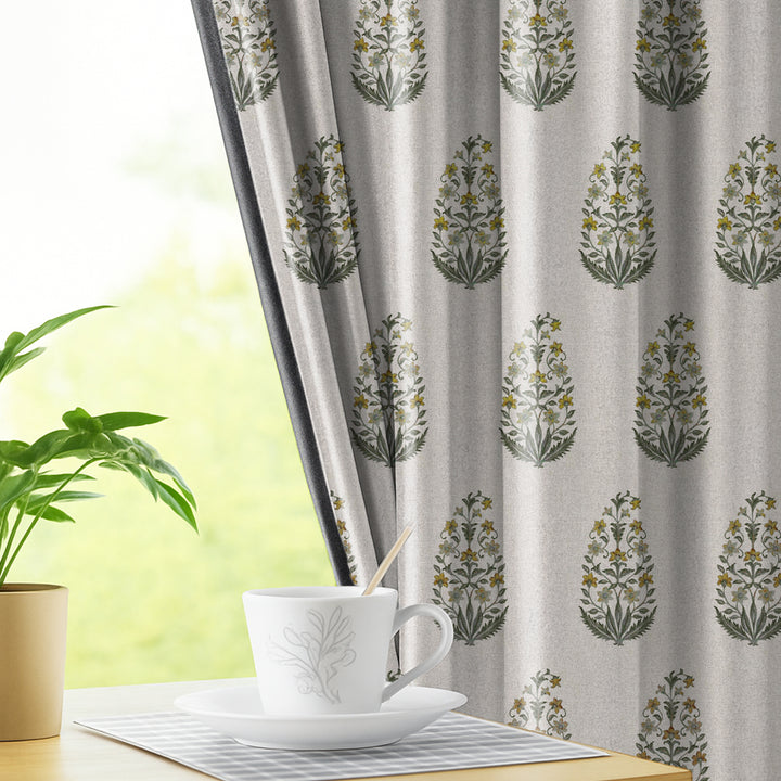 MUGHAL BUTA | Luxury Printed Blackout Curtains for Windows & Doors | Premium Room Darkening & Thermal Insulated Curtains for Bedroom & Living Room Décor (Pack of 2)