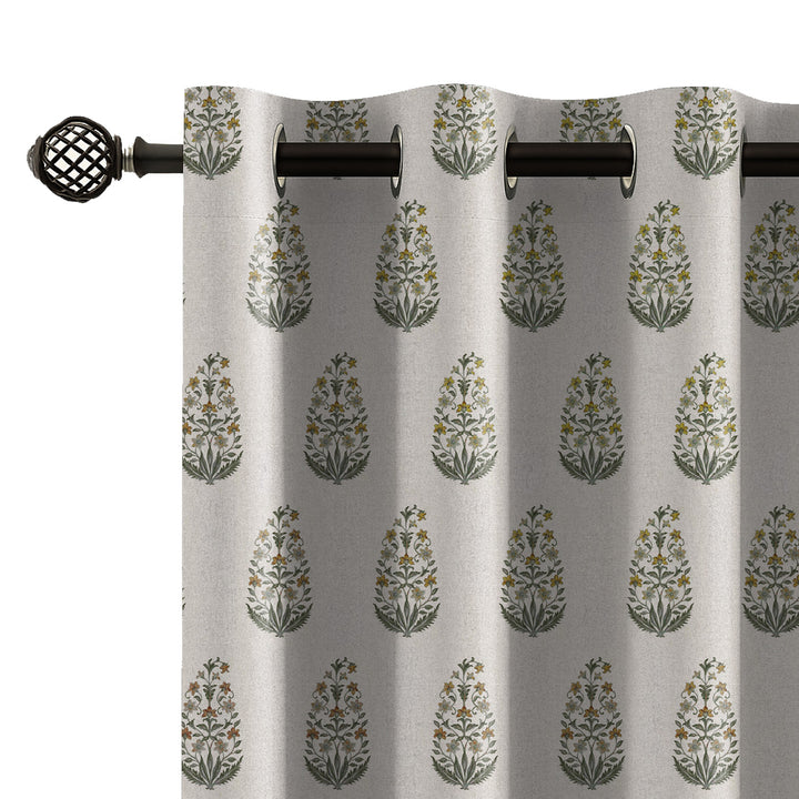 MUGHAL BUTA | Luxury Printed Blackout Curtains for Windows & Doors | Premium Room Darkening & Thermal Insulated Curtains for Bedroom & Living Room Décor (Pack of 2)