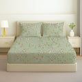 COTTON TWILL | Fitted Sheet | Floral Printed All-Around Elastic Deep Pocket Bedsheet with Matching Pillow Cover | 300TC| Soft, Breathable