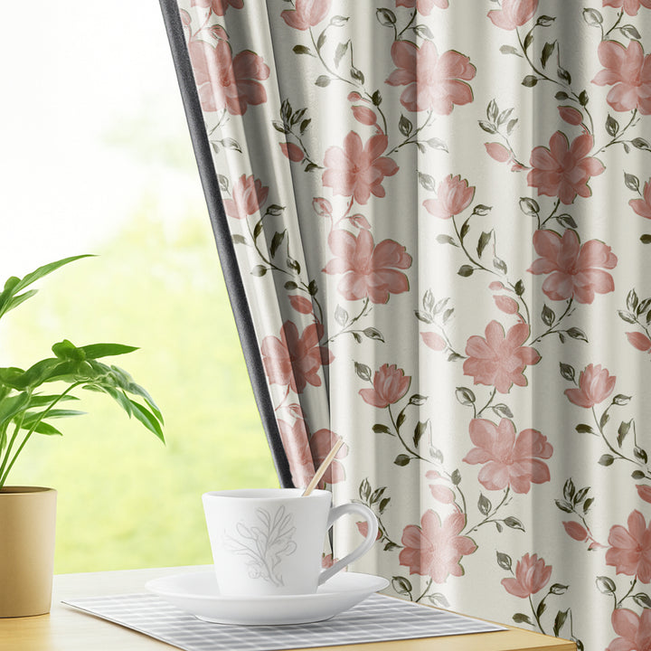 EARTHY BLOOM | Luxury Printed Blackout Curtains for Windows & Doors | Premium Noise Reducing & Thermal Insulated Curtains for Bedroom & Living Room Décor (Pack of 2)