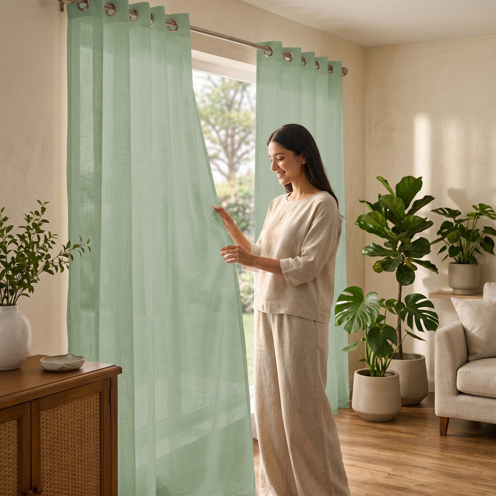 Polyester Sheer Curtain | Transparent Light Filtering | Eyelet Curtain | Solid | 4.5ft x 5ft | Pack of 2
