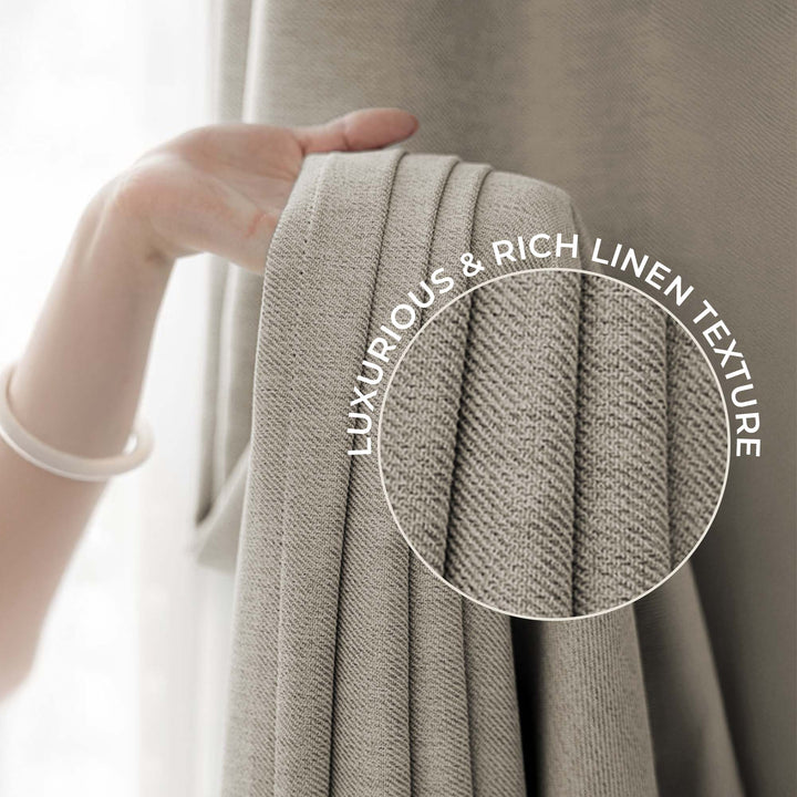 LUMIA | TRUE BLACKOUT Curtains  | Grommet Hanging | Rich Linen Texture | Thermal Insulated & Noise Reducing Panels - Set of 2 Panels