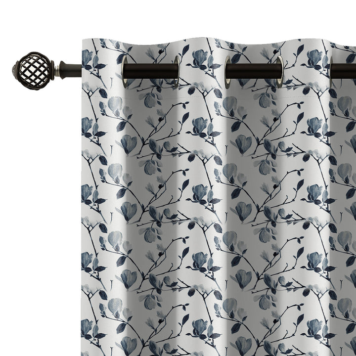 MIDNIGHT MAGNOLIA | Luxury Printed Blackout Curtains for Windows & Doors | Premium Room Darkening & Thermal Insulated Curtains for Bedroom & Living Room Décor (Pack of 2)