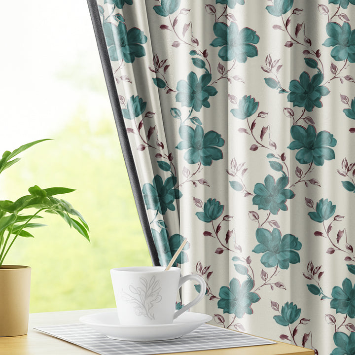 EARTHY BLOOM | Luxury Printed Blackout Curtains for Windows & Doors | Premium Noise Reducing & Thermal Insulated Curtains for Bedroom & Living Room Décor (Pack of 2)
