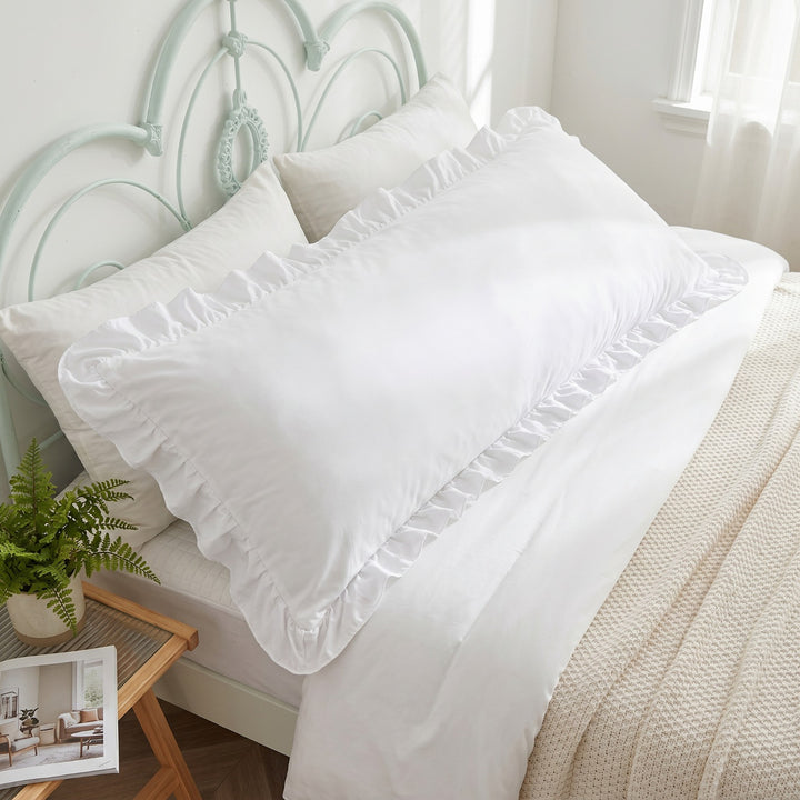 Luxury Body Pillow Cover with Ruffle Border | 20x54 Cotton Pillowcase for Cozy Modern Bedrooms