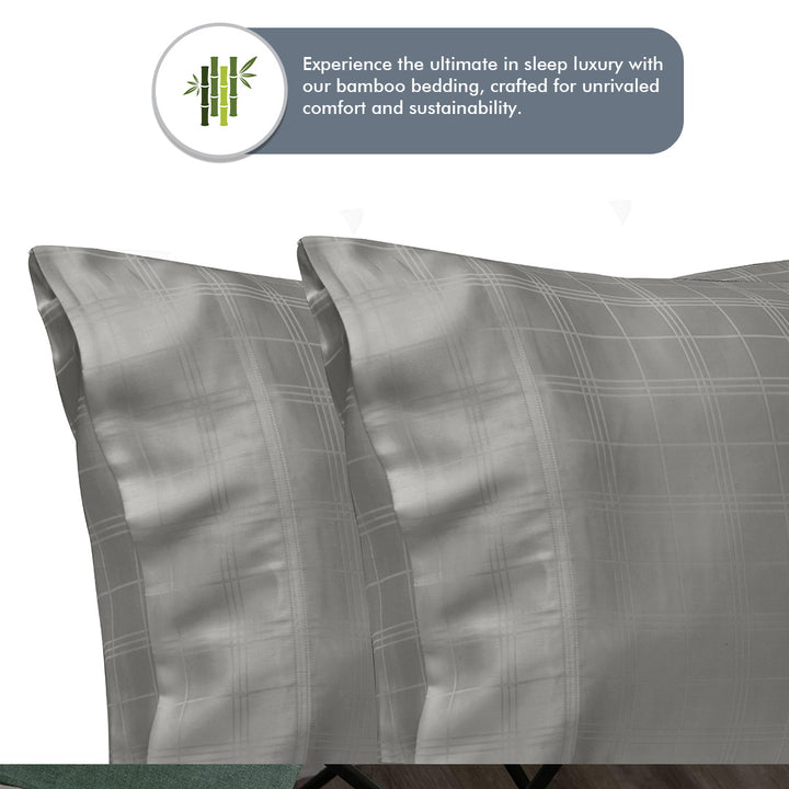 Organic Bamboo Pillowcase Set of 2 | Luxuriously Soft Bamboo-Silk Feel with Self-Check Design | Cooling, Gentle on Hair & Skin