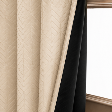Herringbone Leaf embossed blackout curtain beige - leaf pattern detail