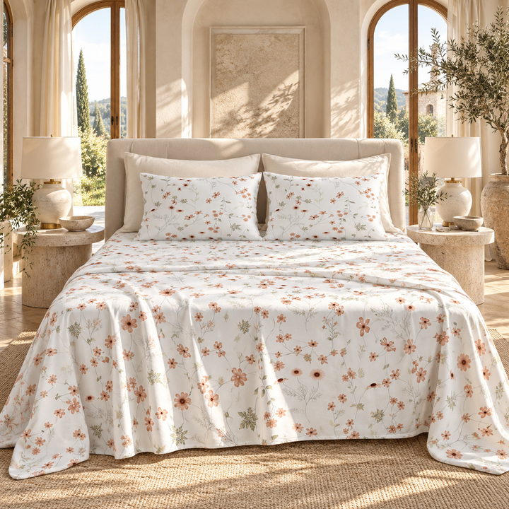Pure Percale Cotton Bedsheets with Pillowcase | Printed Claude Soft, Breathable | 200 TC Flat Bed Sheet