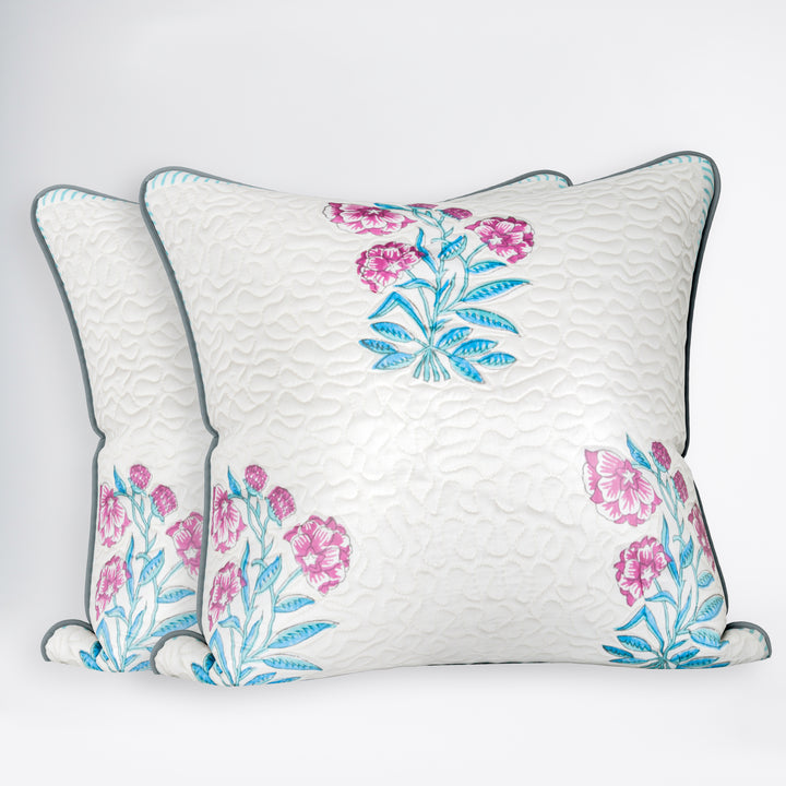 HANDBLOCK COTTON QUILTED Cushion Covers |  Soft & Breathable Decorative Cushion Cover with Hidden Zipper | Hypoallergenic & Machine